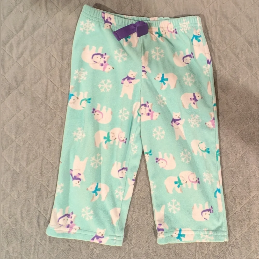 24M Kids Polar Bear Fleece Pajama Pants - Teal and Purple